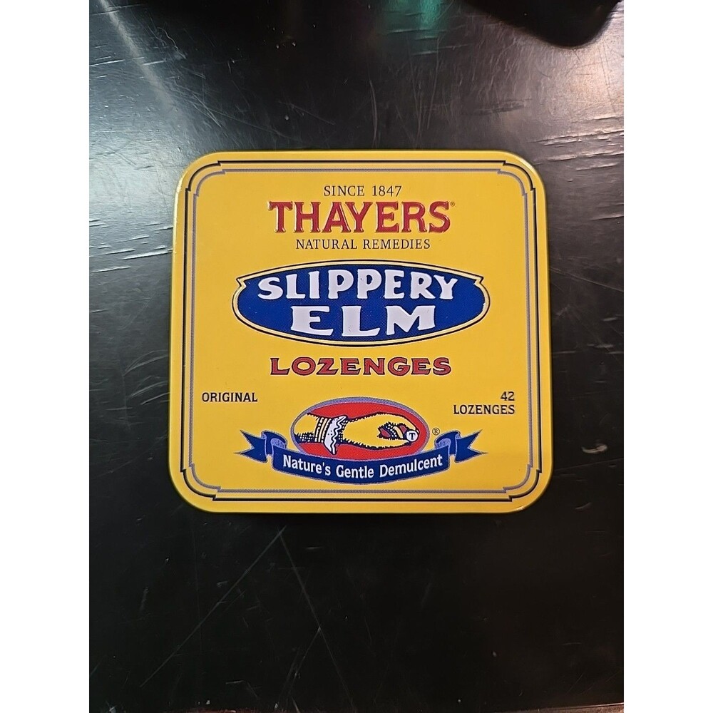 Thayers Slippery Elm Lozenges Tin COLLECTIBLE Tangerine
